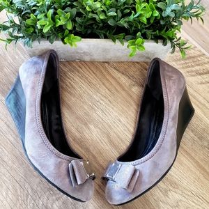 Cole Haan Tali Grand Bow Silver Suede Shoes size 5.5